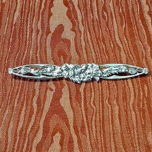 Tropical Flower Leaf Bar Style Silver Tone Brooch Rectangle VINTAGE COLLECTABLE
